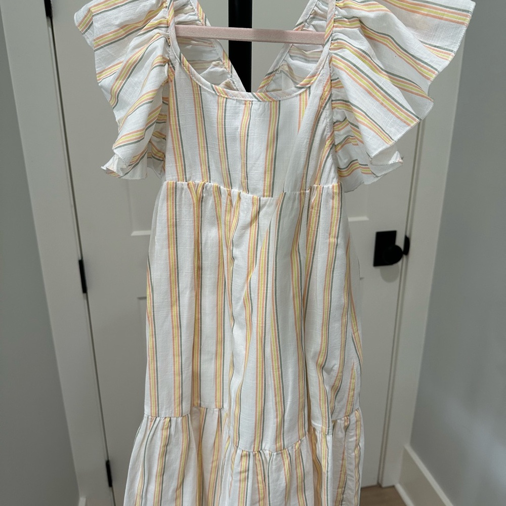 Striped Kids Dress with Ruffle Sleeves